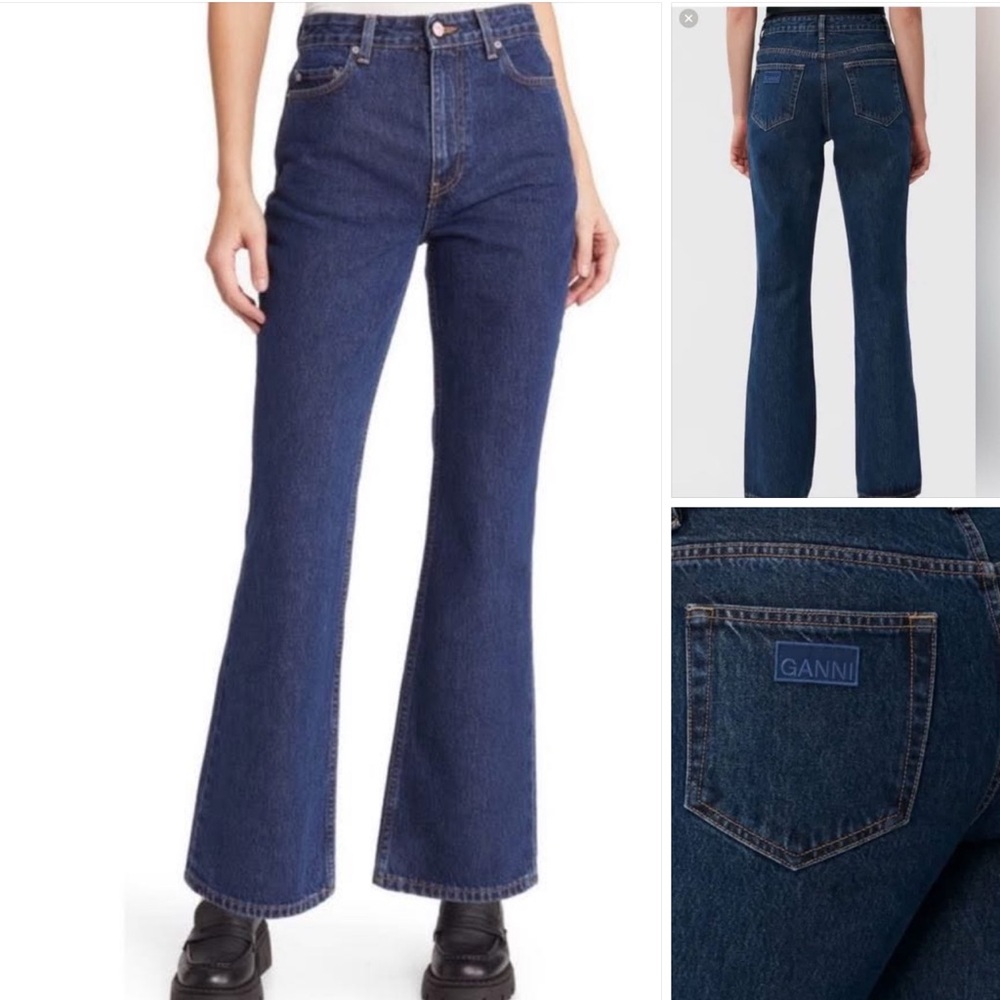 Ganni Betzy Slim Flare High Rise Jeans Dark Blue stone Size 32w/32 L